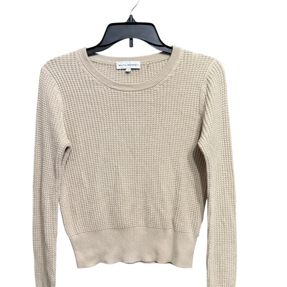 White + Warren Sustainable Organic Cotton Shrunken Thermal Crewneck Tan Women S - Picture 3 of 8